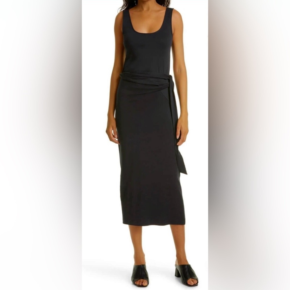 Vince. Sleeveless Wrap Black Midi Dress. ZB5 - Picture 8 of 9